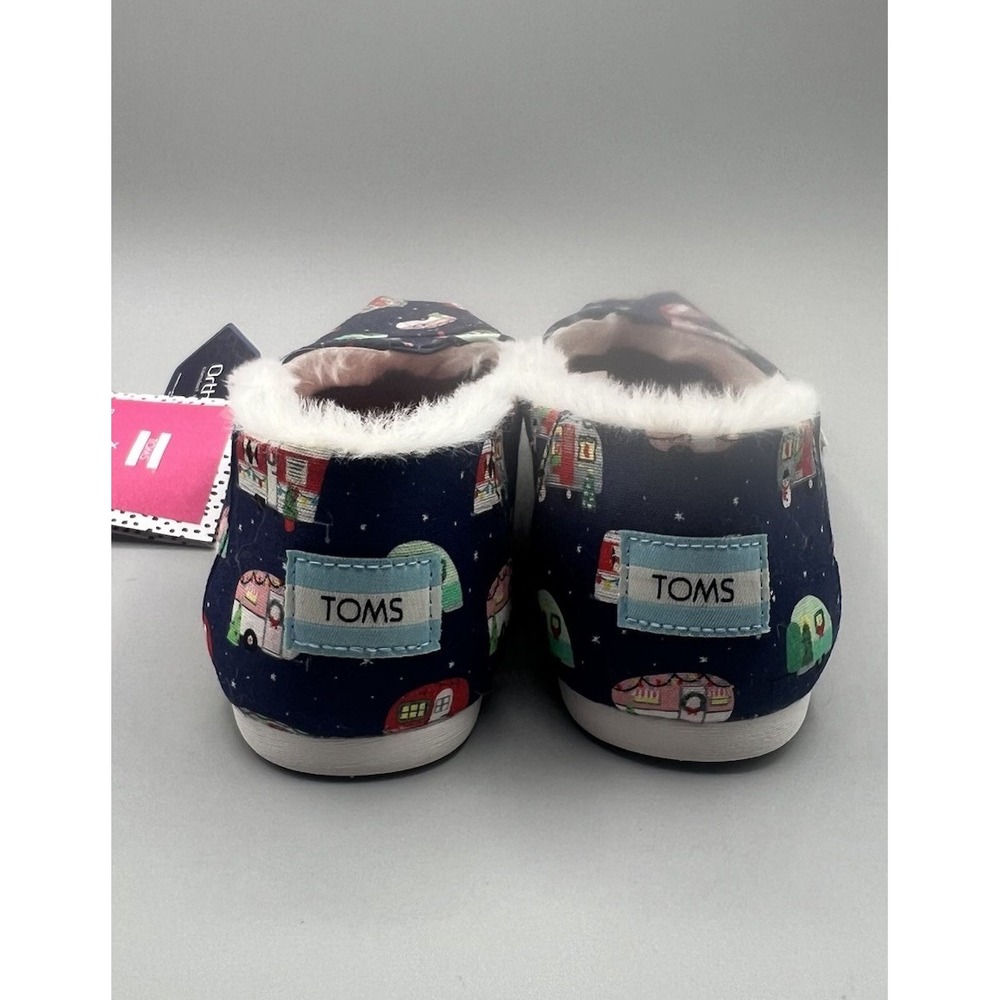 Toms X Paper Source Alparhata Blue Holiday Camper Faux Fur Slip-On Flats 7.5 NEW - Picture 4 of 7